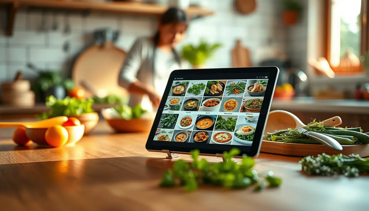 GrowSimply Rezepte-Sammlung auf einem Tablet in der Küche